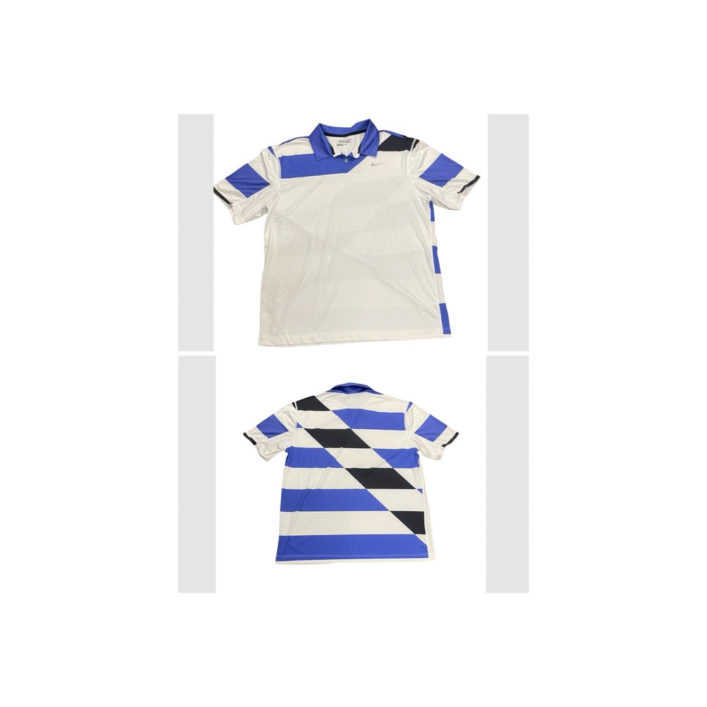 Nike‎ Golf Tour Performance Dri-FIT Polo Shirt Mens Large White Blue Striped L